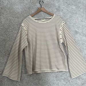 Maeve Cream and Black Striped Long Sleeve Top M